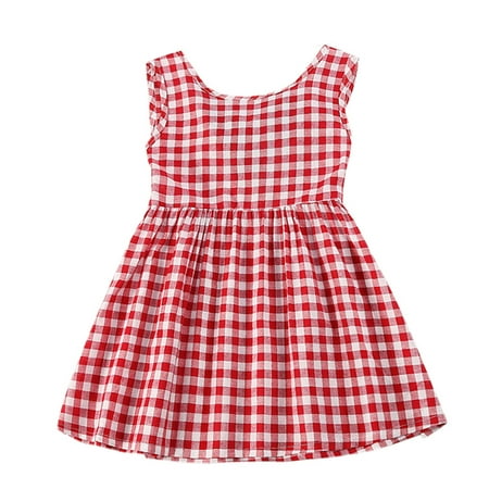 

XIEULQP Baby Girl Clothes Toddler Kids Baby Girl Casual Dress Summer Cotton Bow Plaid Princess Dress Summer Dress Red