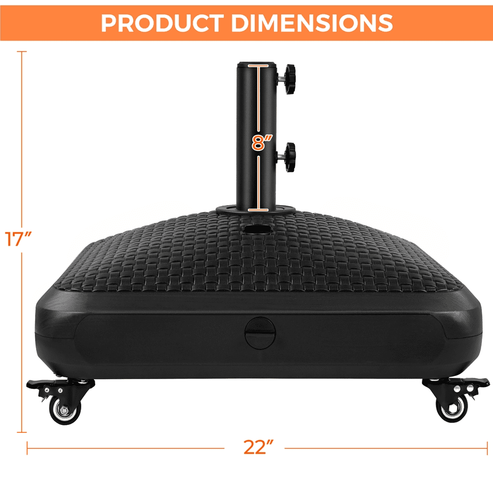Renwick Rolling Umbrella Base Stand with Rattan Pattern, Black