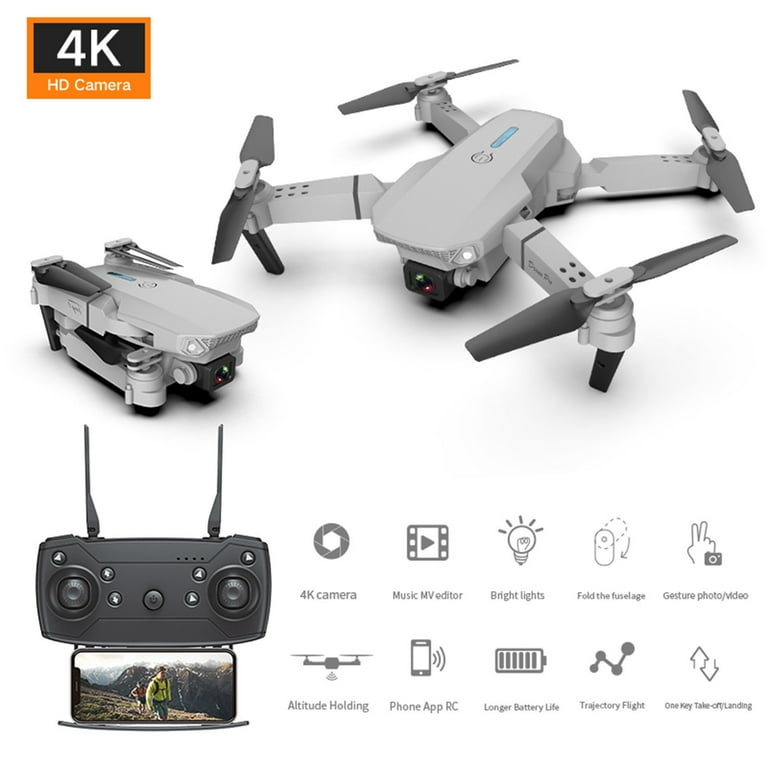 Drone GPS E88 Drone GPS Pliable avec Caméra 4K pour Adultes, Quadcopter avec  Moteur Brushless, Sac de Transport, Longue Plage de Contrôle, Drone Vidéo  en Direct RC Quadcopter Avions avec 1 Batterie 