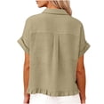 thumbnail image 4 of Endives Womens Button Down Shirt Summer Fashion Linen Shirt for Women Short Sleeve Shirt Casual Blouse Tops Spring Outfits Khaki, 4 of 7