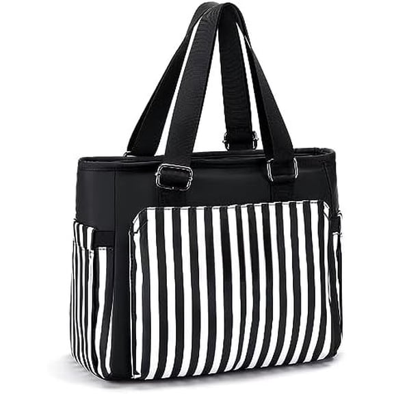 Large Women Lunch Bags for Work/Insulated Adult Lunch Box for Women. Reusable Lunch Cooler Purse for Work Picnic Hiking 14L, Black Stripes