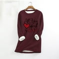 thumbnail image 1 of Floleo Clearance Fall Clothes For Women Women Fashion Heart Love Print Thick Fleece Sweatshirt Velvet Warm Round Neck Underwear Top Gift For Couples Red, 1 of 3