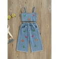 thumbnail image 2 of vera natura 2Pcs Kid Girls Summer Outfits, Sleeveless Butterfly Embroidery Cami Tops + Jeans Set, 2 of 8