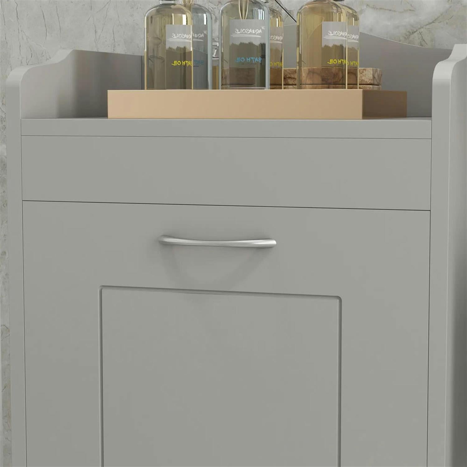 Demi Bonn 31" Bathroom Storage Cabinet with Tilt-Out Trash, Laundry Cabinet with Tilt Out Laundry Basket for Kitchen, Living Room, Gray