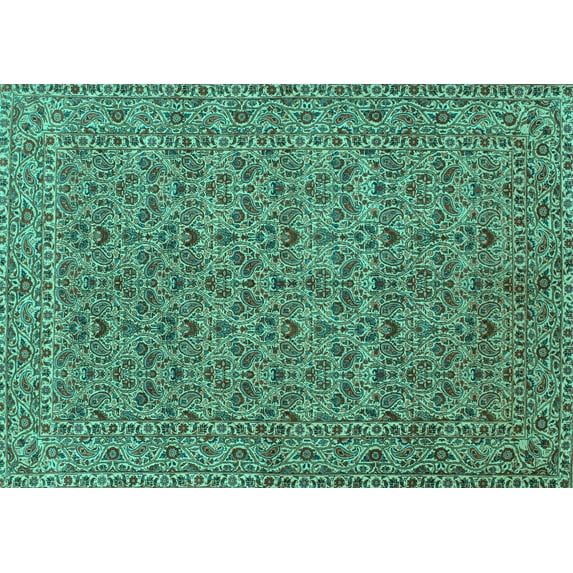 Ahgly Company Indoor Rectangle Persian Turquoise Blue Traditional Area Rugs, 7' x 9'