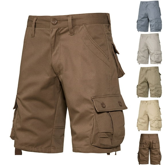 Jacenvly 2024 New Summer Mens Shorts Men's Work Shorts Mid-Waist Multi-Pocket Five-Piece Pants Casual Pants Sports Shorts Pants Solid Comfortable Swim Trunks Beige