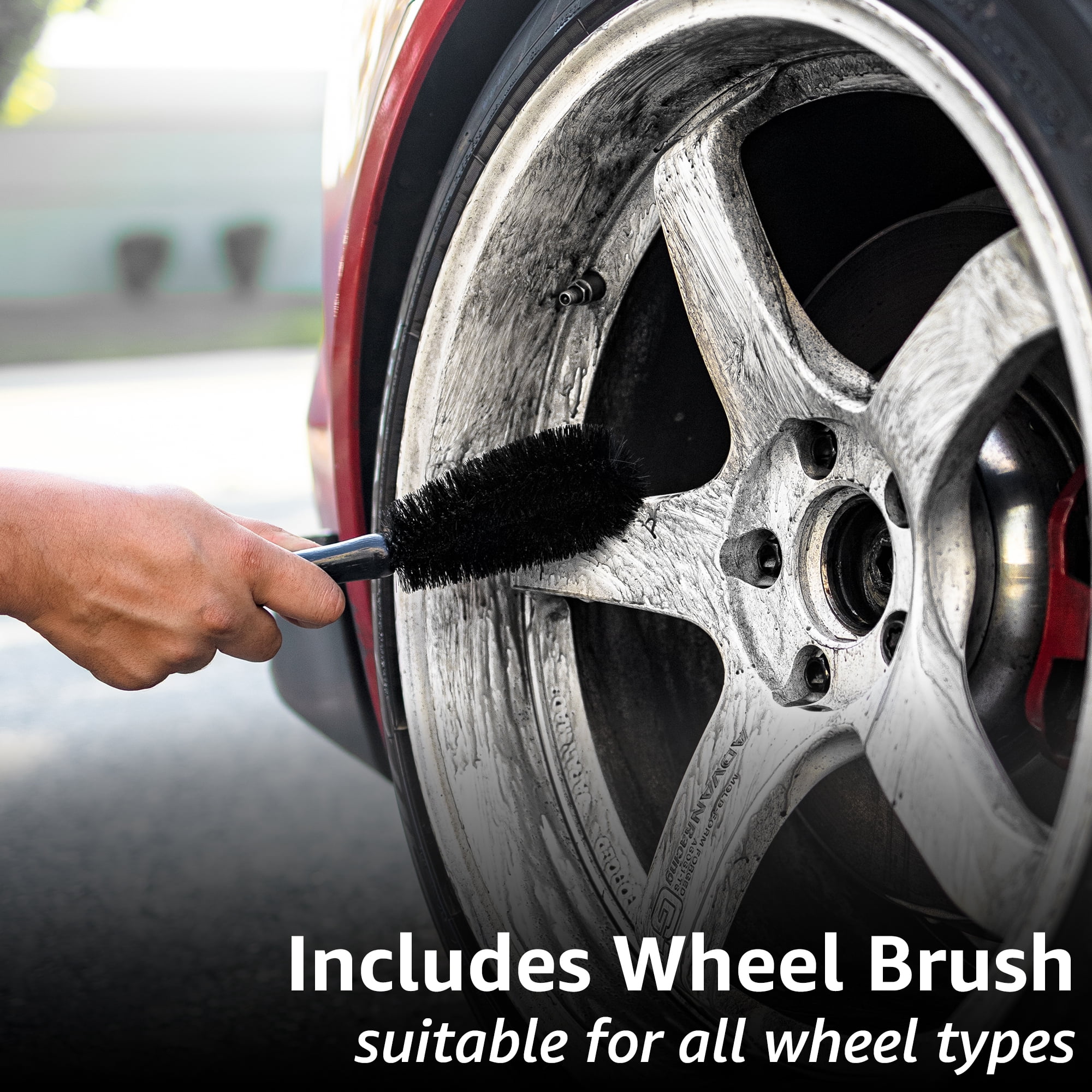 REV Auto Complete Wheel Cleaning Kit - 5 Item Car Washing Kit Includes Car Wheel and Tire Cleaner, Wheel Brush, Tire Shine, Tire Shine Applicator, and Drying Towel - Ideal for All Wheels & Tires