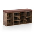 thumbnail image 2 of MF Studio 10-Pair Shoe Storage Wood Bench with Cushioned Seat, Rustic Brown, 2 of 5