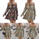 thumbnail image 2 of Womens Autumn Off Shoulder Long Sleeve Dress Casual Floral Print Holiday Dress Bohemian Short Dress Party Elegant Dress Green XL, 2 of 4