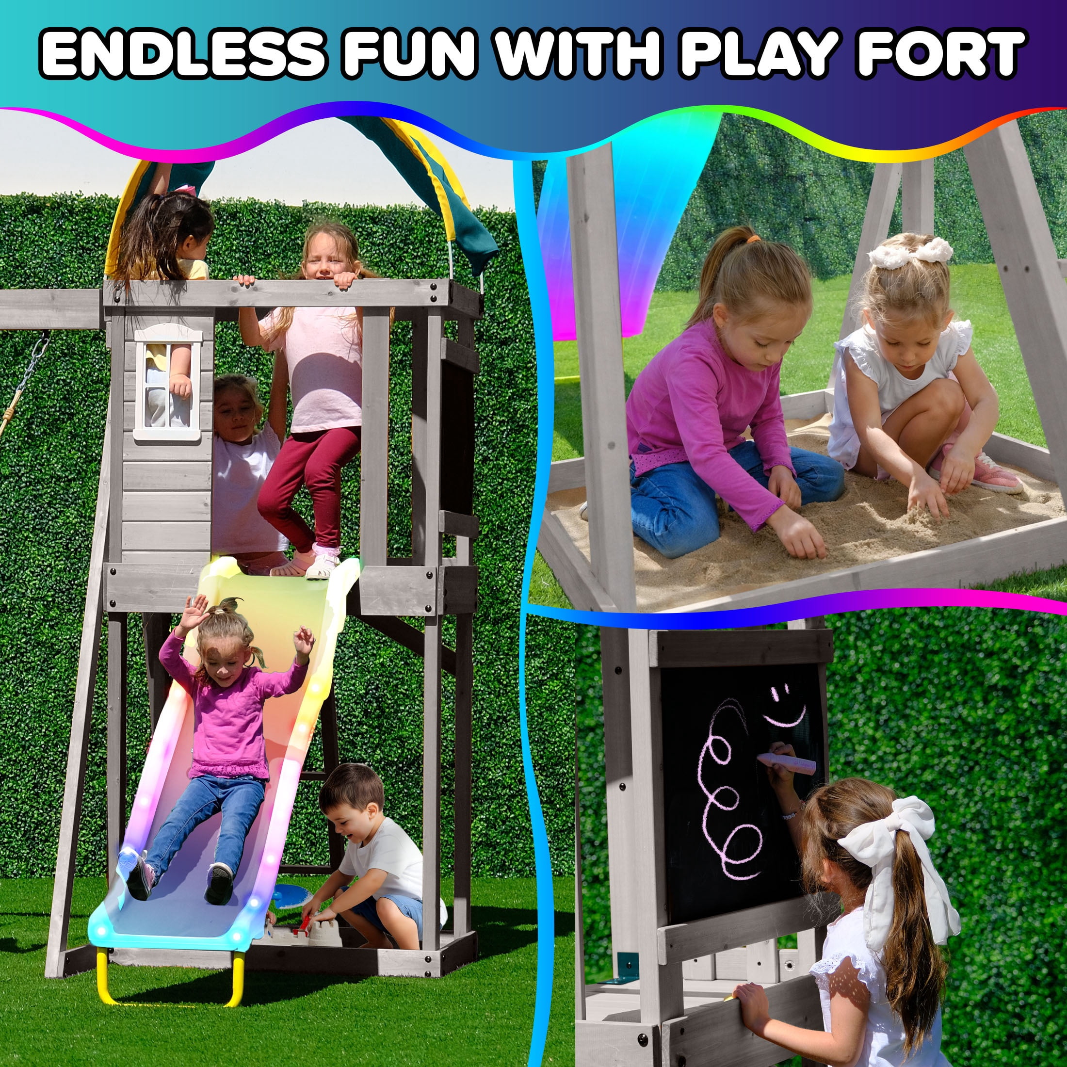 Sportspower Amelia Galaxy Wooden Swing Set with LED light-up