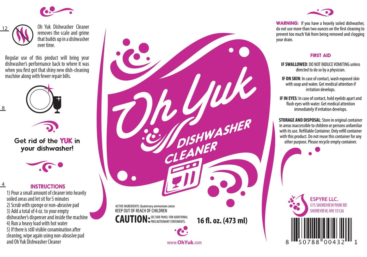 Oh Yuk Dishwasher Cleaner and Descaler For All Brands and Models, Natural Citrus Fragrance, Four Cleanings Per Bottle, Septic Safe, 16 Fl Oz