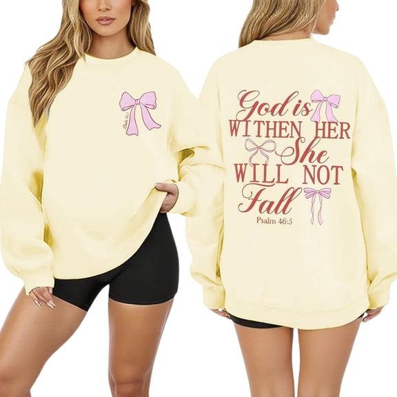 YMNXA Womens Sweatshirt Long Sleeve Crew Neck Letter Printed Comfortable Fashion Pullover Top For Everyday Wear Light Yellow L