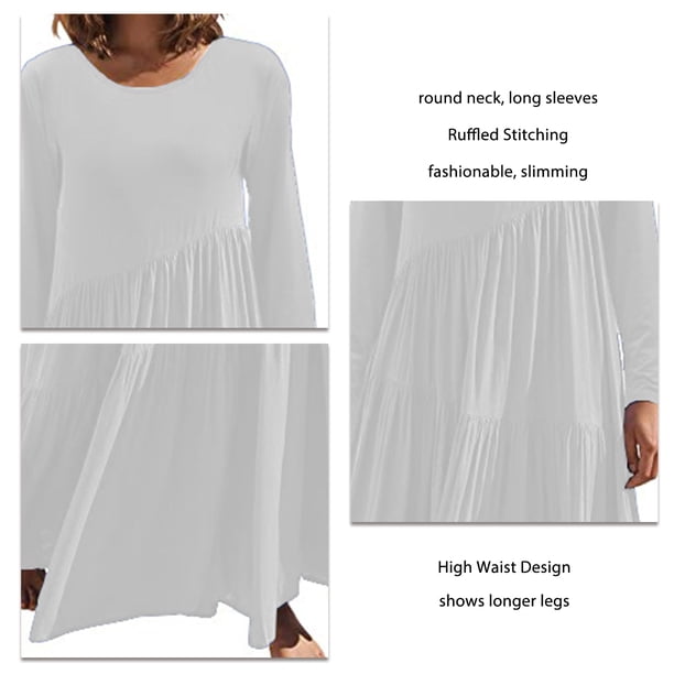 Vestido Largo De Manga Larga, Vestido Largo Con Cuello Redondo Y Costuras Con Volantes Diseño Asimétrico Para Vacaciones Para Fiestas ANGGREK Otros