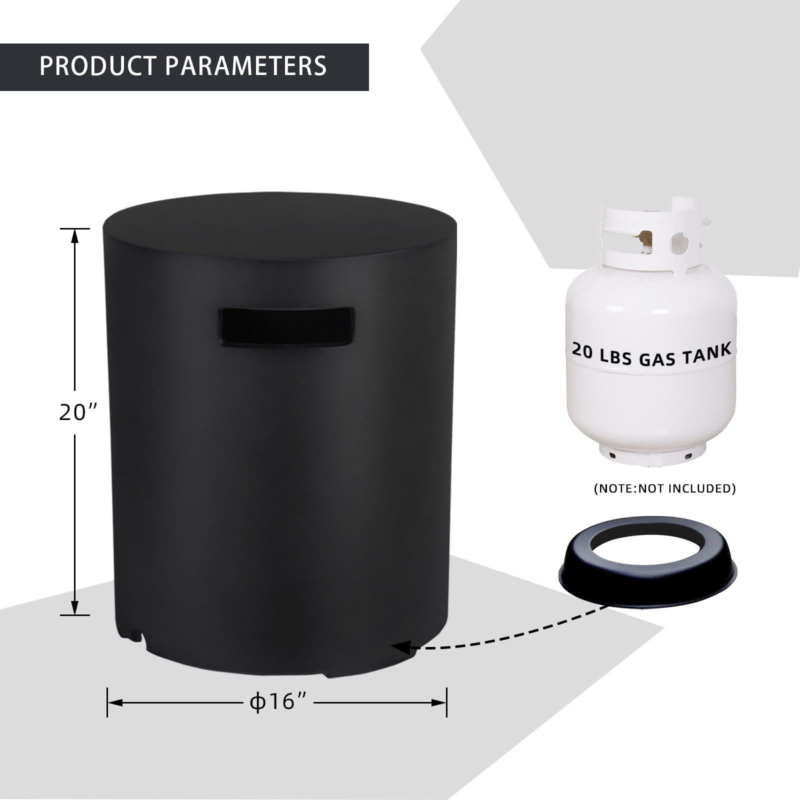 Afterglow 16" Propane Tank Cover Table, Round Tank Container Fits Standard 20 lb Cylinder Bottle Storage Box Hideaway Table, Gas Tank Holder for Outdoor Gas Fire Pits, Black