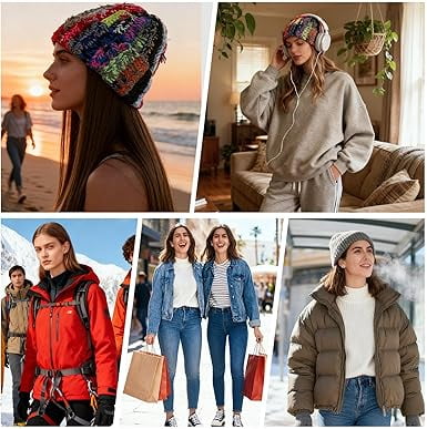 Winter Beanie,Colorful Striped Thermal Beanie,Comfortable Knitted Hat - for Winter Daily Commuting Skiing Indoor Outdoor Travel Office