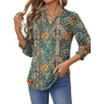 thumbnail image 3 of UVN Summer V Neck Womens Blouses Dressy Casual 3/4 Sleeve Shirts Ladies Tunic Tops, 3 of 10