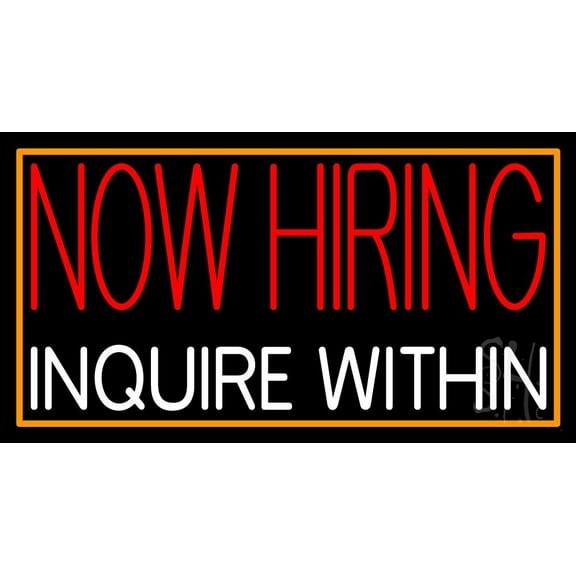 Now Hiring Inquire Within LED Neon Sign 20 x 37 - inches, Clear Edge Cut Acrylic Backing, with Dimmer - Bright and Premium built indoor LED Neon Sign for Bar decor.