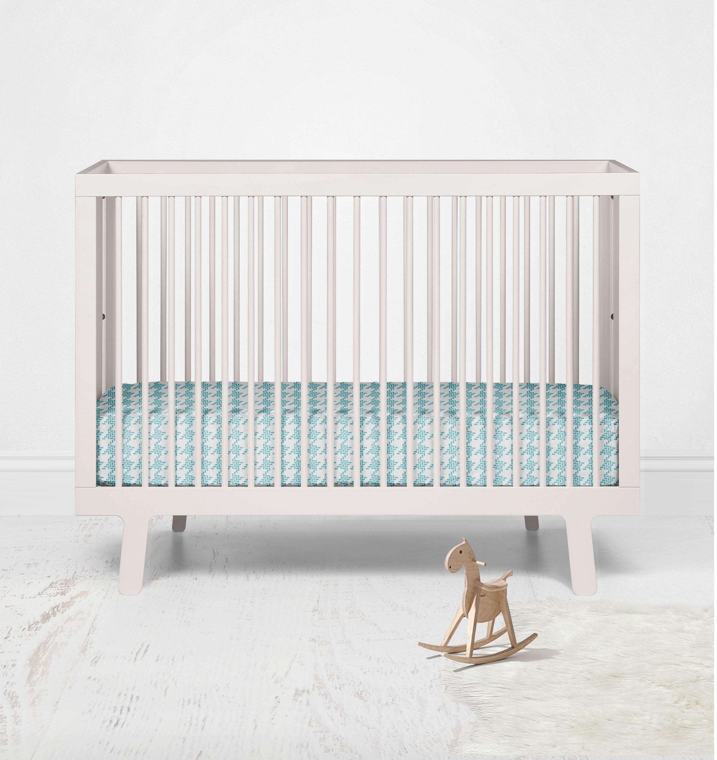 Herringbone Houndstooth Aqua Muslin Crib or Toddler Bed Fitted Sheet Cotton Muslin