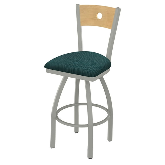 830 Voltaire 25" Swivel Counter Stool with Anodized Nickel Finish, Natural Back and Graph Tidal Seat