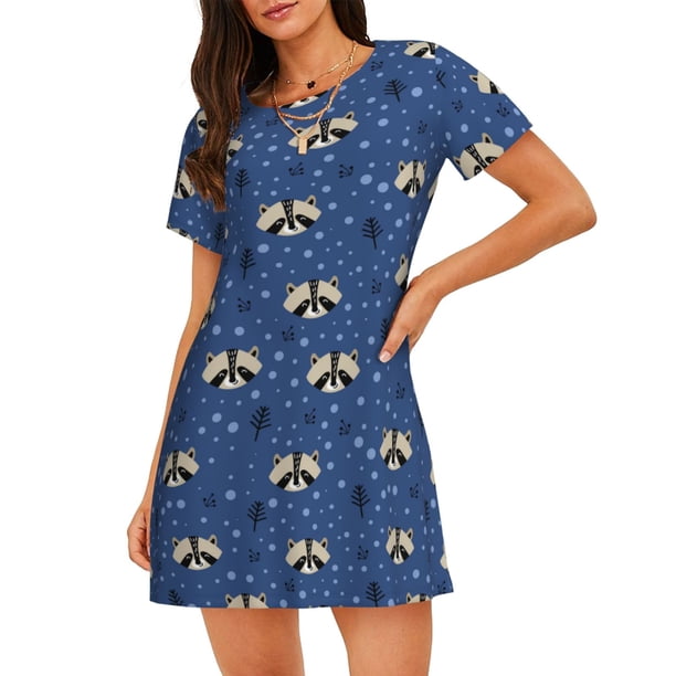 Balery Raccoon blue point Camisón de manga corta con cuello redondo para mujer, cómodo y elegante.