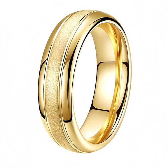 PAURO 6mm Stainless Steel Couple Rings with Matte Center Finish Simple Matching Band Set for Him and Her Minimalist Stackable Daily Wear Gold Size 11