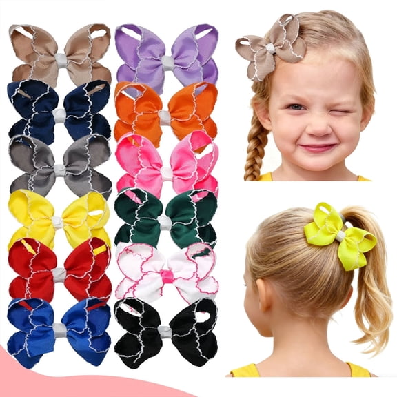 12pcs 4.5inch Small Ruffled Hair Bows for Girls - 12 Pack Assorted Colors Ribbon Hair Bows Clips, Cute Hair Accessories for Toddlers Kids, Perfect for Daily Wear, Party, School