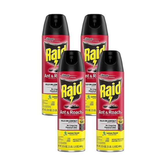 Raid Ant & Roach Killer Lemon Scent Aerosol Spray - 17.5 oz, Pack of 4