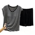 thumbnail image 5 of hoksml Women's V Neck Cap Sleeve Striped Top with Chest Pads Shorts Pajama Set Elastic Waist Summer Lounge, 5 of 7