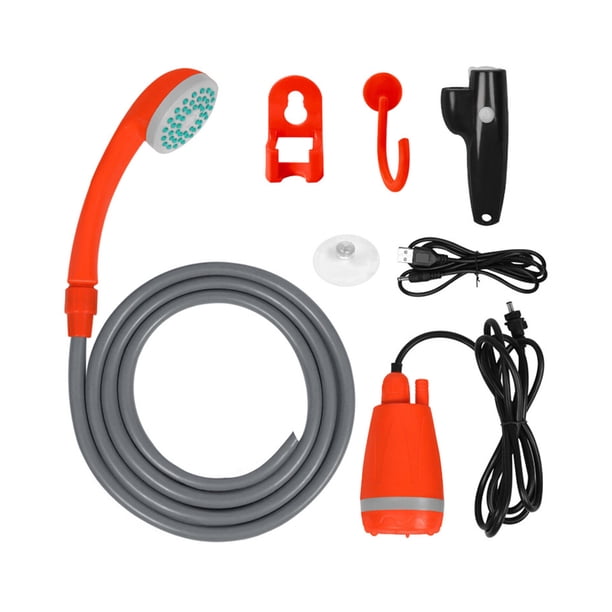 Eigraketly Cabezal de ducha portátil para exteriores, práctico y portátil, negro, para acampar y caminar, limpieza carpas naranja negro