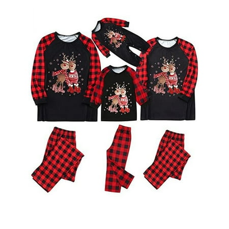 

wsevypo Christmas Family Matching Pajamas for Whole Family Reindeer Long Sleeve Plaid Loungewear