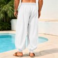 thumbnail image 4 of WULMLEO Mens Harem Pants Casual Elastic Waist Drawstring Baggy Hippie Trousers Cotton Linen Boho Yoga Beach Pants White 3XL, 4 of 7