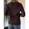 thumbnail image 6 of Women Long Sleeve Cable Knit Sweater Fashion V Neck Fitted Pullover Top Business Casual Fall Outfits Brown M, 6 of 7