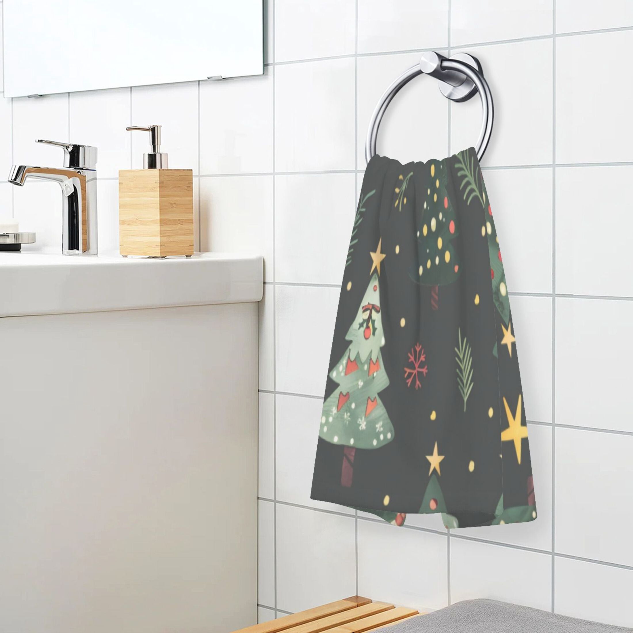 Cotton Towel Two-Piece 16x28 Inch One Sizex2 Face Towel Set Towel Set Cotton Hand Bath Towel Bathroom Beach Christmas Tree