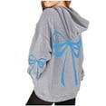 thumbnail image 4 of Girls Gray Hoodie 3-14 Years, Cute Bow Print Pullover, Kids Casual Sweatshirt with Pocket & Hood,Size 5-6 T, 4 of 7