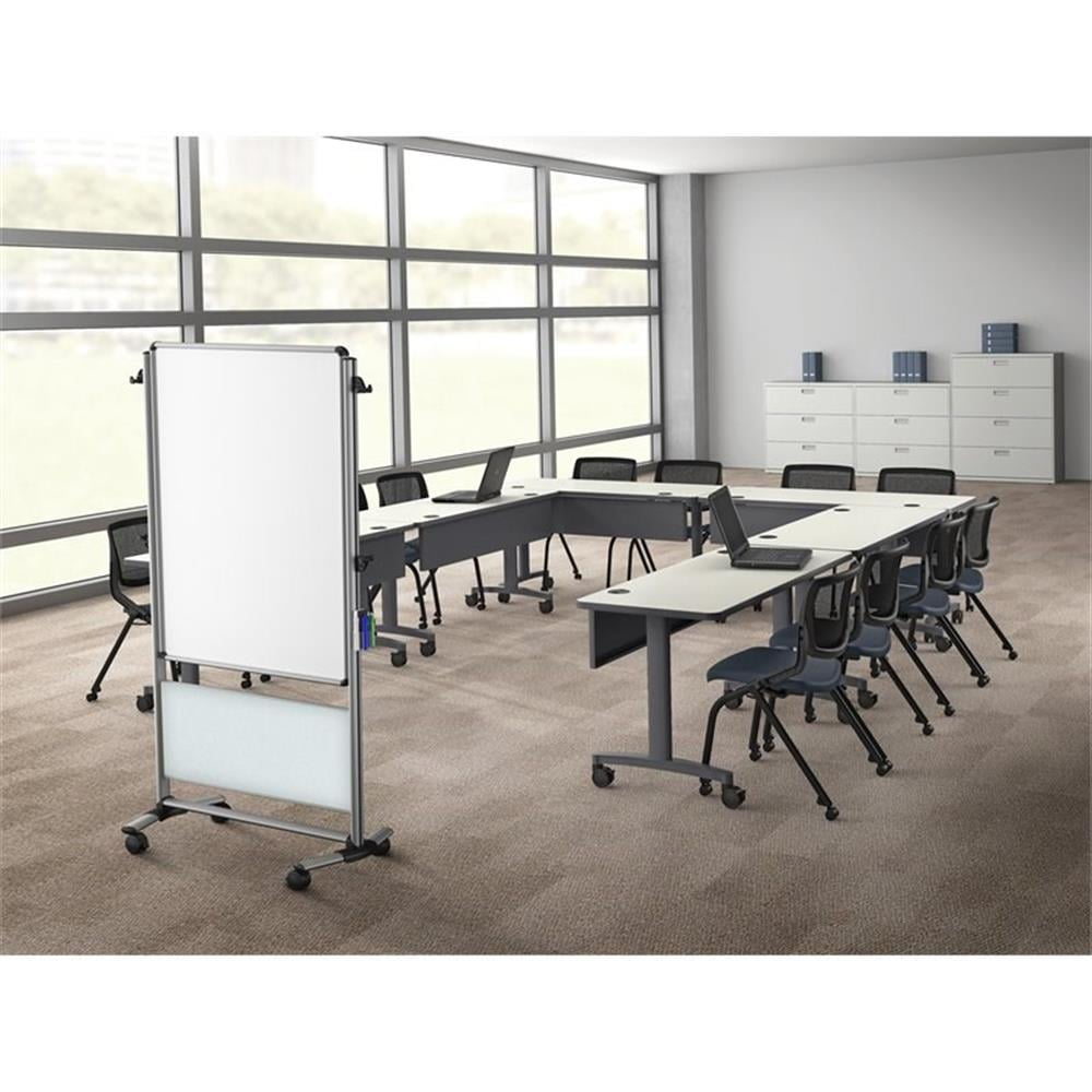 Pemberly Row Ceramic 46" x 34" Easel Double Sided Magnetic Whiteboard in White