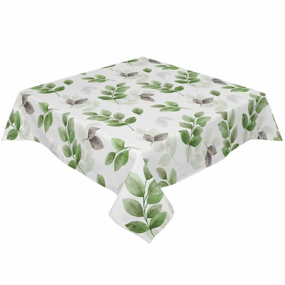 Green Gray Eucalyptus Square/Round Tablecloths 60x60,Fall Botanical Floral Leaves White Table Cloth Table Cover Indoor/Outdoor Tabletop Decor for Wedding Holiday Party Dinner Baby Shower