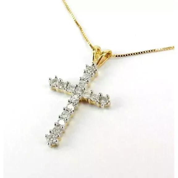 2.00Ct Round Cut Lab Created Diamond Cross Pendant 14K Yellow Gold Finish