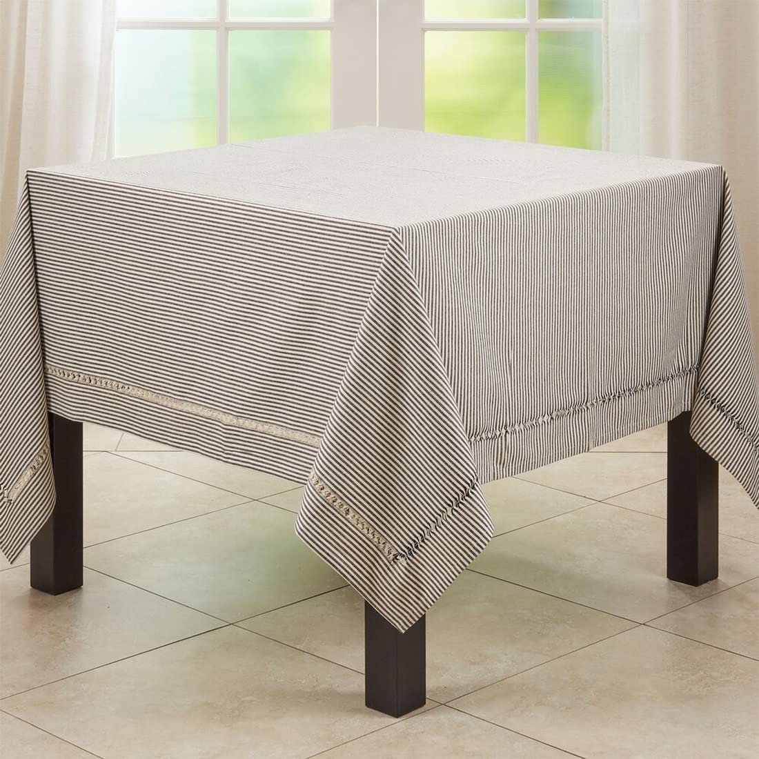 Fennco Styles Modern Stripe Design Hemstitch Cotton Tablecloth 65