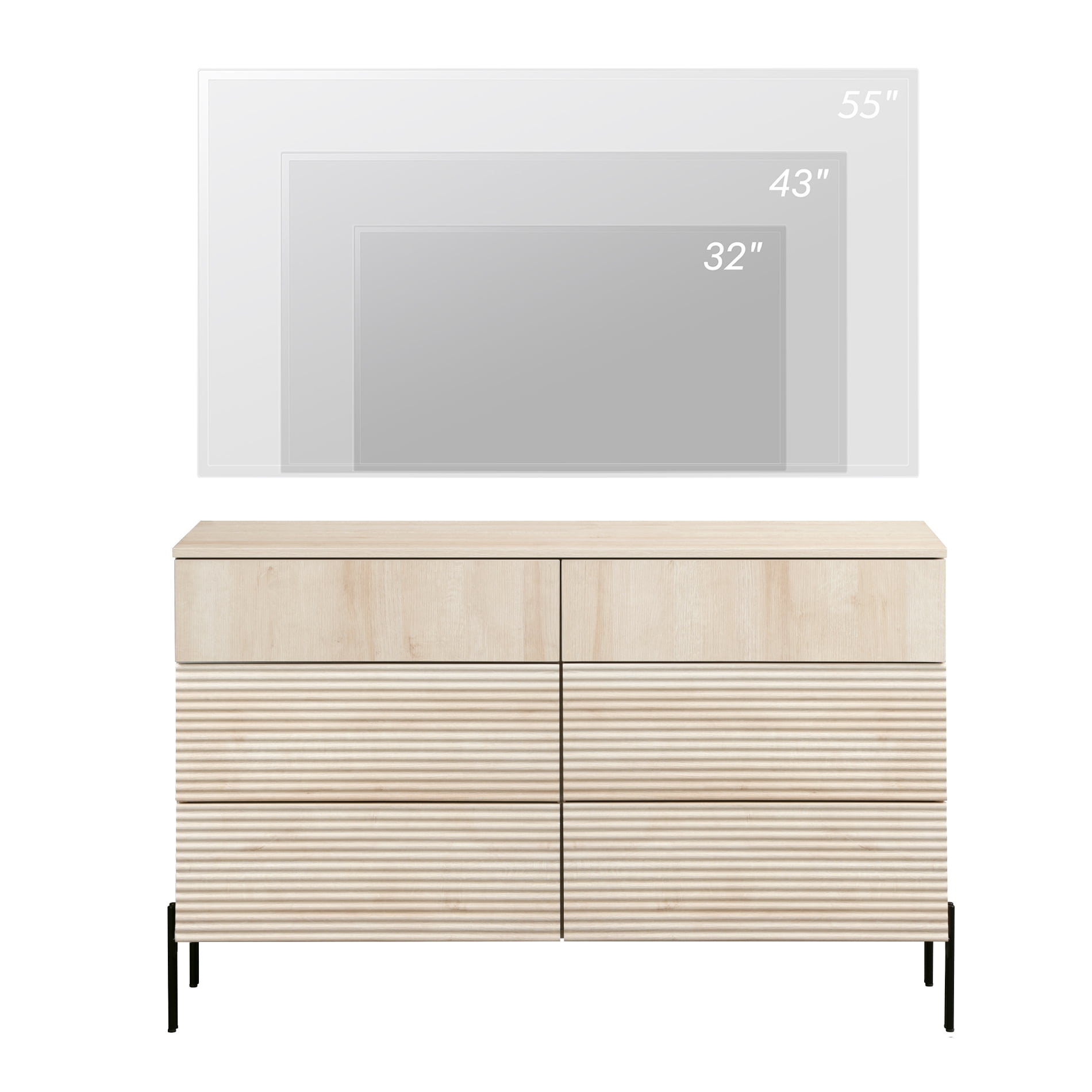 Minimalist 6-Drawer 47.2" W Rectangular Dresser With Reeded Details And Double-Stick Leg Design