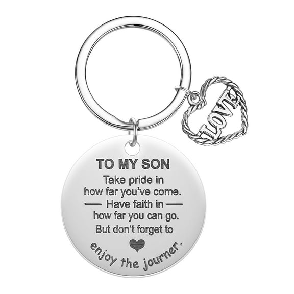 Love Heart KeyChain Engraved Letter To My Son Inspirational Key Chains Stainless Steel Keyring Jewelry Party Pendant Gifts