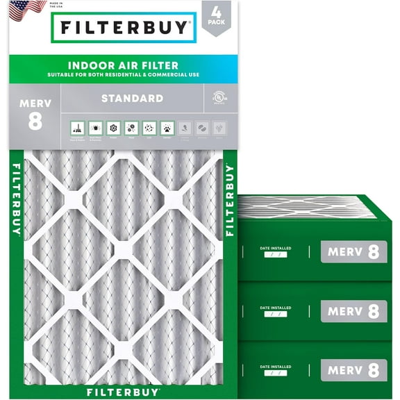 Filterbuy 12.75x21x4 MERV 8 Dust Defense, Pleated HVAC AC Furnace Air Filters (4-Pack)
