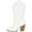 White/Beige Pu, variant on Polly- Women's Cowboy Mid-Calf Western Slip On Ankle Booties Almond Toe Cowgirl Boots (White/Beige PU, 7.5)