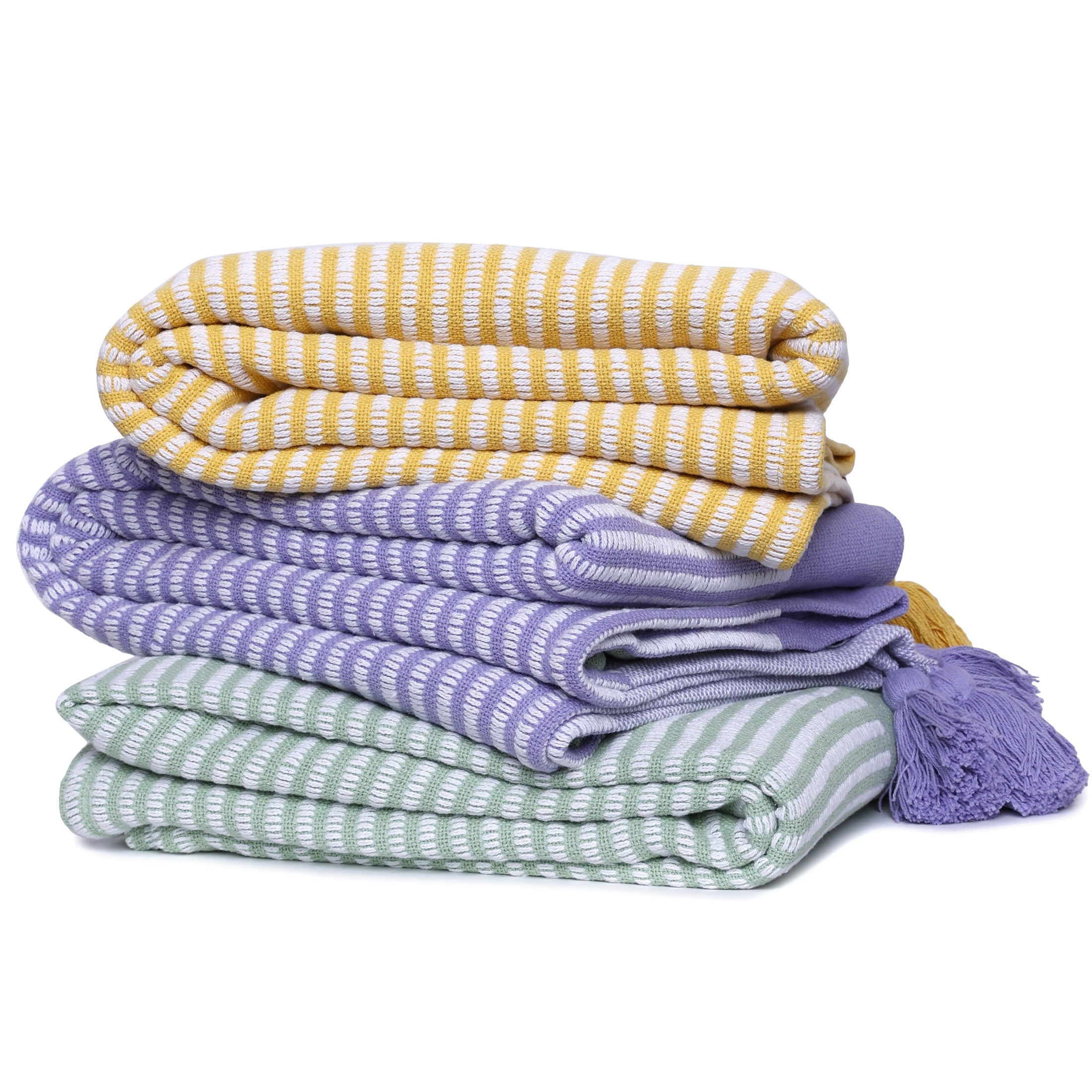 Ox Bay Rory Purple/White Striped Lightweight Cotton with Tassels Throw Blanket, 50" x 60"