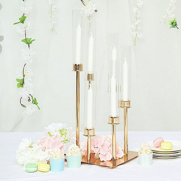 BalsaCircle 24" Gold Candelabra Candle Holder Glass Party Wedding Centerpieces Decorations