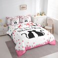 thumbnail image 3 of Homewish Romantic Valentine 7 Pieces Bedding Comforter Set,Kawaii Cat Kitten Silhouette Full Bedding Set,Pink Loves Pattern Fitted Sheet Flat Sheet For Girls Kids,Breathable Home Decor Reversible, 3 of 8