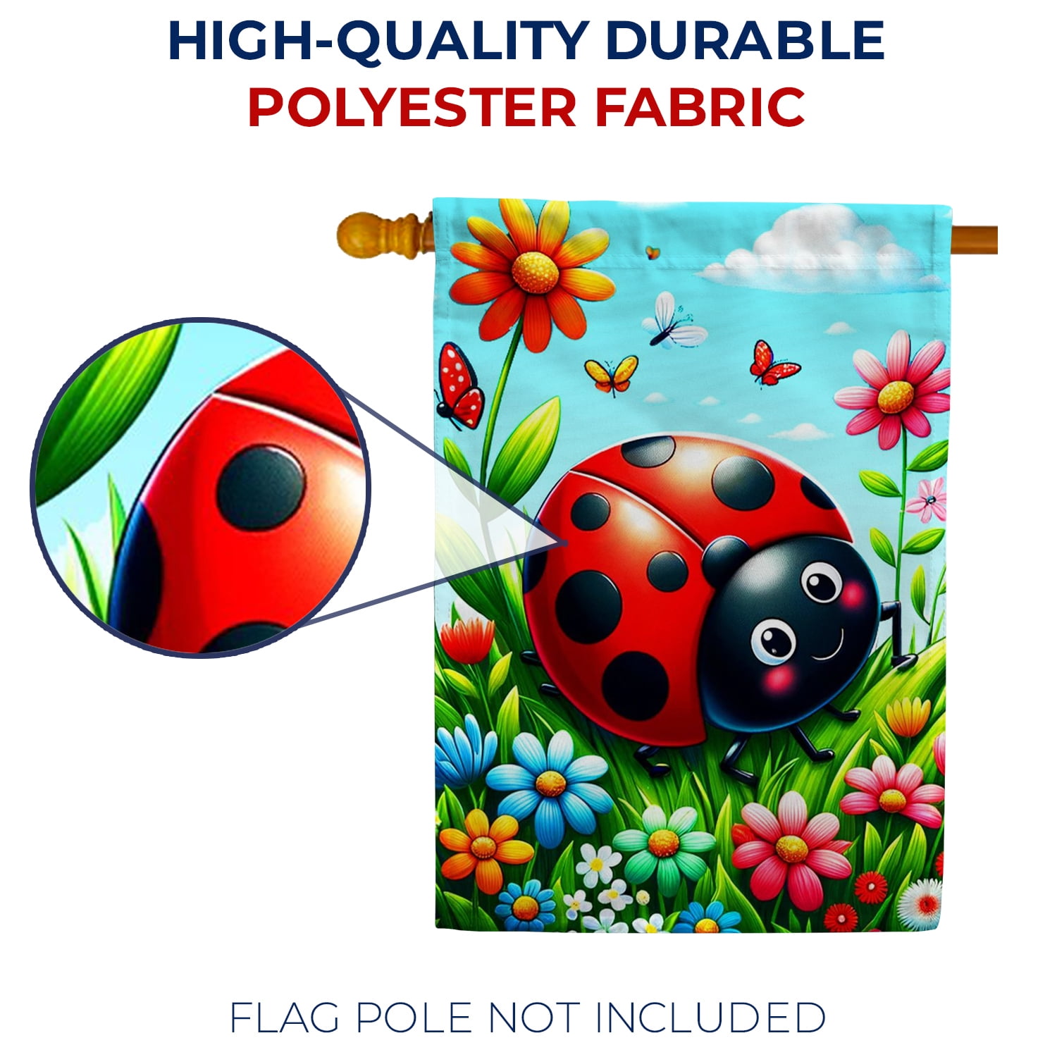 America Forever Ladybug Butterfly House Flag 28 x 40 inch Double Sided Cute Ladybug Wildflower Butterfly Spring Summer Seasonal Outdoor Yard Decorative Flag