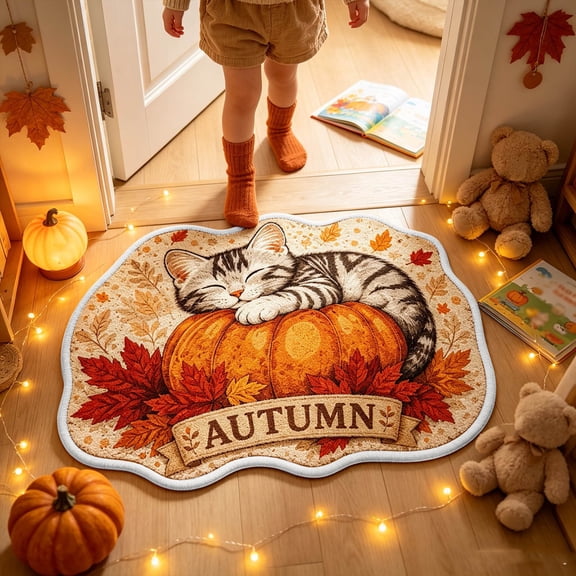 KKOUHVY Door Mat, Fall Doormat with Cute kitten pattern, Washable Irregular-Shaped Mats, for Indoor Living Room Entryway
