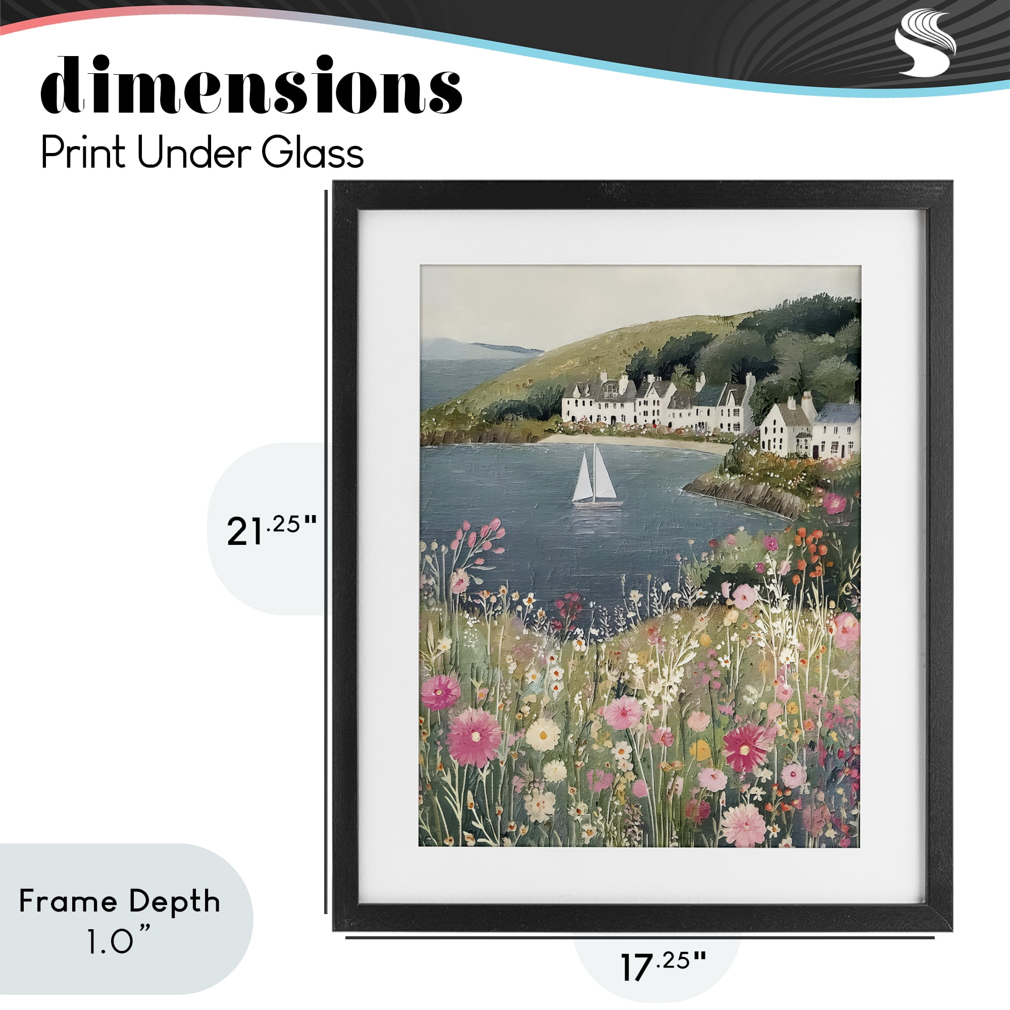 Stupell Industries Clifftop Meadow & Sailboat Black Framed Print Under Glass, design by Riley B