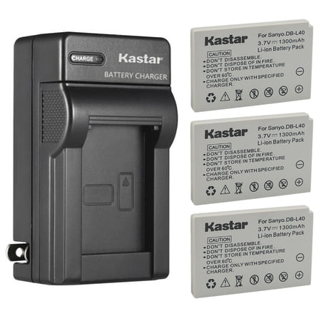 Kastar 3-Pack Battery and AC Wall Charger Replacement for Sanyo DB-L40 DB-L40AU Battery Xacti DMX-HD800 Xacti VPC-HD1 Xacti VPC-HD1A Xacti VPC-HD2 Xacti VPC-HD2A Xacti VPC-HD700 Xacti VPC-HD800 Camera