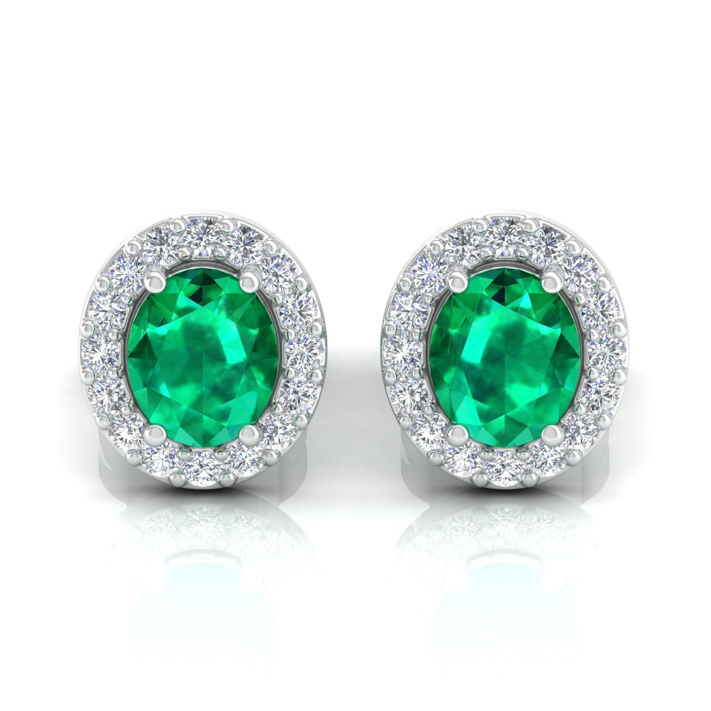 Solid 14 Kt Gold Genuine Emerald HI/SI Diamond Stud Earrings Fine Women